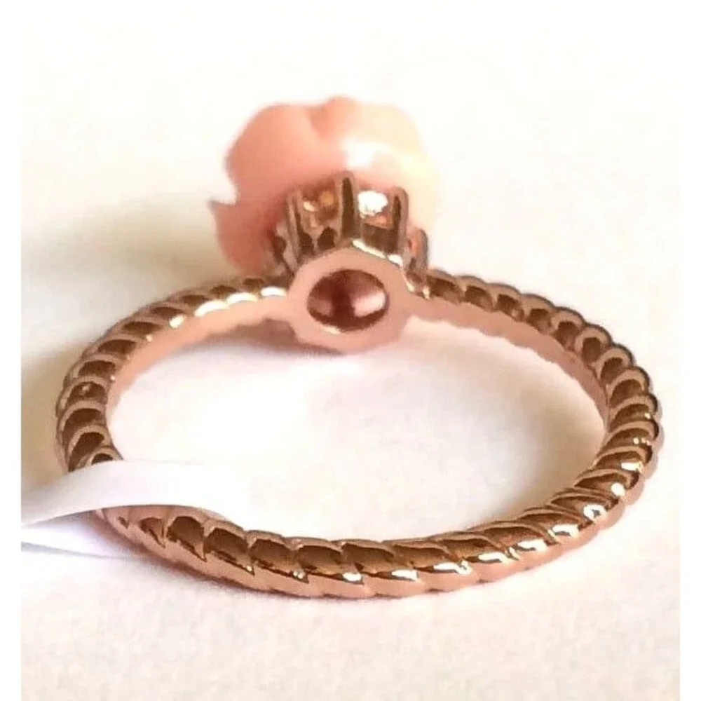 Pink Rose Flower Cable Ring Size 11 Rose Gold Plated Victorian Vintage Style